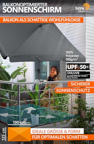 4smile Sonnenschirm Balkon SunnyShade - Sonnenschutz Balkon 3-in-1 SET, Anthrazit - UPF 50 Sonnenschirm rechteckig 200 x 125 cm Sonnenschirmhalter Balkongeländer SunnyGuy Sonnenschirmhülle – Bild 3