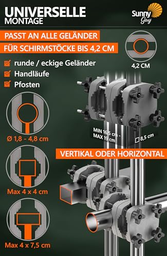 4smile Sonnenschirm Balkon SunnyShade - Sonnenschutz Balkon 3-in-1 SET, Anthrazit - UPF 50 Sonnenschirm rechteckig 200 x 125 cm Sonnenschirmhalter Balkongeländer SunnyGuy Sonnenschirmhülle – Bild 4