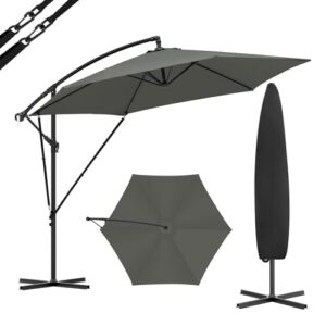 Ampelschirm Sonnenschirm Abdeckung Ø310 cm & Kurbelvorrichtung Kurbelschirm mit Schutzhülle und Ständer, Gartenschirm Sonnenschutz UV-Schutz | Wasserdicht 360° Grad Drehbare Marktschirm Dunkelgrau