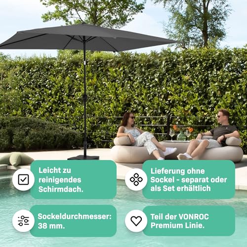 VONROC Sonnenschirm rechteckig 200x300 - Rechteckiger Sonnenschirm für Terasse, Garten, Balkon, Gastro - Knickbar, Kurbel, Wetterfest - Rapallo (Grau) – Bild 5