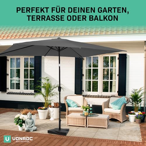 VONROC Sonnenschirm rechteckig 200x300 - Rechteckiger Sonnenschirm für Terasse, Garten, Balkon, Gastro - Knickbar, Kurbel, Wetterfest - Rapallo (Grau) – Bild 6