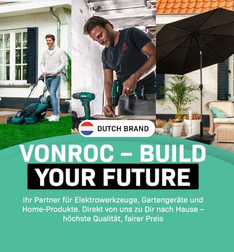 VONROC Sonnenschirm rechteckig 200x300 - Rechteckiger Sonnenschirm für Terasse, Garten, Balkon, Gastro - Knickbar, Kurbel, Wetterfest - Rapallo (Grau) – Bild 7