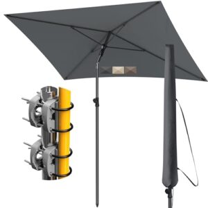 4smile Sonnenschirm Balkon SunnyShade, Sonnnenschutz Balkon SET 4-in-1, Anthrazit - UV50 SunnyEasy Sonnenschirm rechteckig 200 x 125 cm 2 x Sonnenschirmhalter Balkongeländer Sonnenschirmhülle