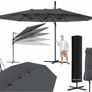KESSER® Sonnenschirm Doppelsonnenschirm 4,6m x 2,7m | Ampelschirm Abdeckung & Ständer | Kurbelschirm Aluminium wasserabweisend | Neigbar Kippbar 360° Drehbar Anthrazit