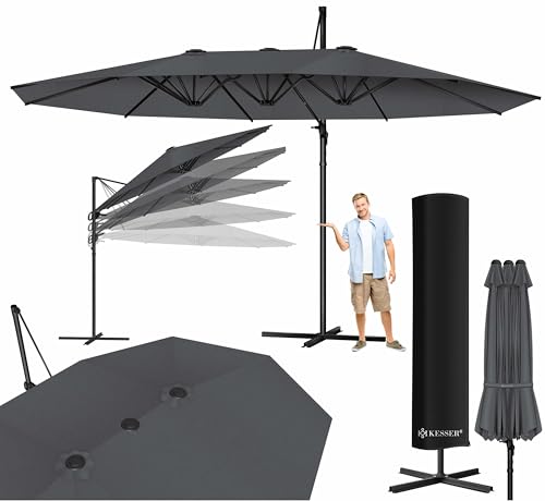 KESSER® Sonnenschirm Doppelsonnenschirm 4,6m x 2,7m | Ampelschirm Abdeckung & Ständer | Kurbelschirm Aluminium wasserabweisend | Neigbar Kippbar 360° Drehbar Anthrazit