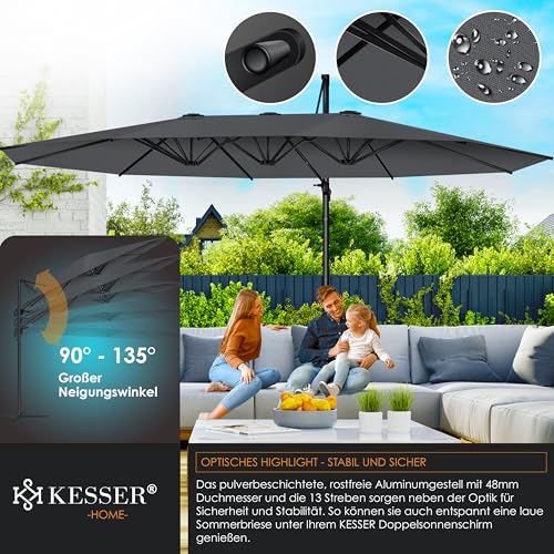 KESSER® Sonnenschirm Doppelsonnenschirm 4,6m x 2,7m | Ampelschirm Abdeckung & Ständer | Kurbelschirm Aluminium wasserabweisend | Neigbar Kippbar 360° Drehbar Anthrazit – Bild 3