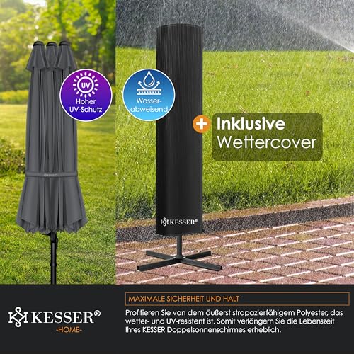 KESSER® Sonnenschirm Doppelsonnenschirm 4,6m x 2,7m | Ampelschirm Abdeckung & Ständer | Kurbelschirm Aluminium wasserabweisend | Neigbar Kippbar 360° Drehbar Anthrazit – Bild 5