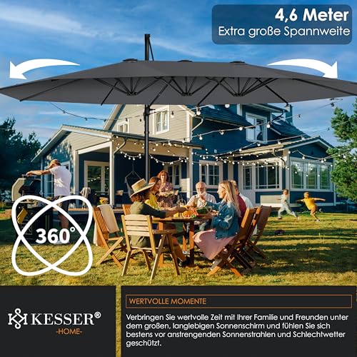 KESSER® Sonnenschirm Doppelsonnenschirm 4,6m x 2,7m | Ampelschirm Abdeckung & Ständer | Kurbelschirm Aluminium wasserabweisend | Neigbar Kippbar 360° Drehbar Anthrazit – Bild 7