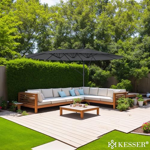 KESSER® Sonnenschirm Doppelsonnenschirm 4,6m x 2,7m | Ampelschirm Abdeckung & Ständer | Kurbelschirm Aluminium wasserabweisend | Neigbar Kippbar 360° Drehbar Anthrazit – Bild 8