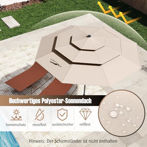 COSTWAY 300 cm Sonnenschirm mit LED-Solar-Beleuchtung, Gartenschirm windfest stabil, Terrassenschirm mit Kurbel, beidseitig um 35° knickbar, Balkonschirm, Marktschirm für Garten, Balkon (Beige) – Bild 2
