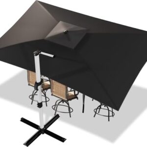 Devoko Sonnenschirm Balkon 300x400x260 cm Alu Ampelschirm mit Abdeckung, Doppel Vordach Wasserabweisend Gartenschirm mit Kurbel,Sonnenschutz UV50 ,360°Rotation,Grau