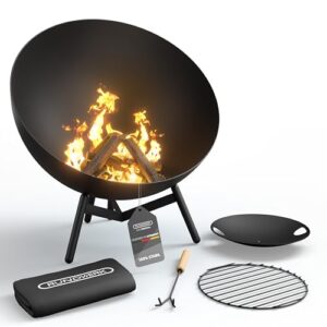 Rundwerk® Feuerschale - Ø 60cm - Geneigte & horizontale Position - Outdoor Garten Feuerstelle - Ideal für Terrasse – firebowl - Wetterfest, Funkenschutz und Windgeschützt - Stahl - schwarz