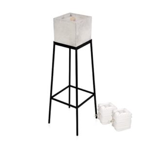 Beske-Manufaktur Betonfeuer inklusive Ständer und Nachfüllwachs im Komplettset | Größe des Betonfeuers 17x17x17cm | Gartenfackel Feuerstelle Dauerdocht Outdoor Kerze Tischfeuer | Höhe 60cm