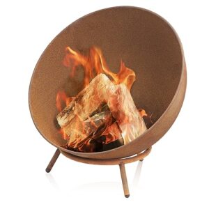 BBQ-Toro Feuerschale Ø 60 cm | Rostoptik | Kippbare Feuerstelle mit Dreibein Gestell | 3in1 Feuerkugel, Feuertonne für Garten, Camping und Terasse | Feuerwanne, Fire Pit, Brennschale, Grillschale