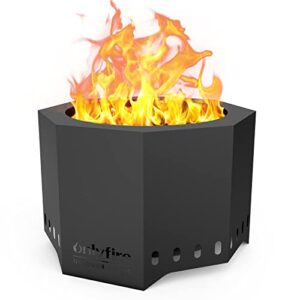 Onlyfire Rauchfreie Feuerschale mit Abnehmbarer Aschekasten, ⌀66 cm Feuerstelle Outdoor für den Garten Terrasse Camping, Mobile Feuerkorb, Achteckig, Schwarz