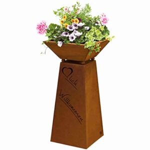 Rostikal | Willkommen Säule Garten Rost mit Dekoschale | Rost Gartendeko Pflanzschale | Höhe 72 cm Breite 35 x 35 cm