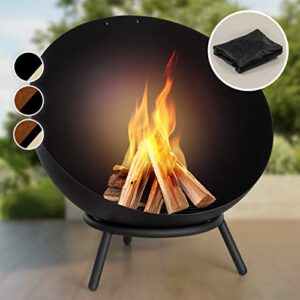 Blumfeldt Outdoor Feuerstelle mit 3-Beinbein Standfuß, Kippbare Feuerschalen für den Garten & Balkon, Camping, Groß, Gartenfeuerschale Wetterfest, 50x75x50 cm, Schwarz
