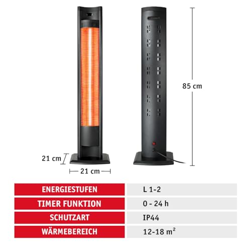 WALTER Professional Infrarot Standheizstrahler 2000 W, Hightech Wärmestrahler für Garten und Terrasse, Infrarot Heizstrahler, energieeffiziente Karbon-Infrarot Technologie, mit Fernbedienung – Bild 4