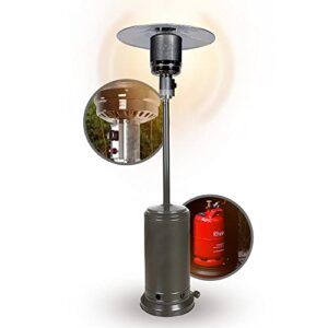 APANA Gas Heizpilz 14kW Bellamente ONE – anthrazitfarbener Gasheizstrahler mit Umkippsicherung & Abschaltautomatik – Outdoor Terrassenheizer für Balkon & Garten – mit Transportrollen & Abdeckung