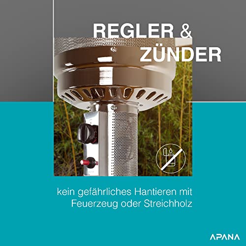 APANA Gas Heizpilz 14kW Bellamente ONE – anthrazitfarbener Gasheizstrahler mit Umkippsicherung & Abschaltautomatik – Outdoor Terrassenheizer für Balkon & Garten – mit Transportrollen & Abdeckung – Bild 3