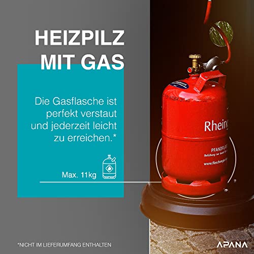 APANA Gas Heizpilz 14kW Bellamente ONE – anthrazitfarbener Gasheizstrahler mit Umkippsicherung & Abschaltautomatik – Outdoor Terrassenheizer für Balkon & Garten – mit Transportrollen & Abdeckung – Bild 4