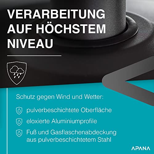 APANA Gas Heizpilz 14kW Bellamente ONE – anthrazitfarbener Gasheizstrahler mit Umkippsicherung & Abschaltautomatik – Outdoor Terrassenheizer für Balkon & Garten – mit Transportrollen & Abdeckung – Bild 5