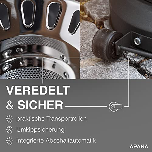 APANA Gas Heizpilz 14kW Bellamente ONE – anthrazitfarbener Gasheizstrahler mit Umkippsicherung & Abschaltautomatik – Outdoor Terrassenheizer für Balkon & Garten – mit Transportrollen & Abdeckung – Bild 7