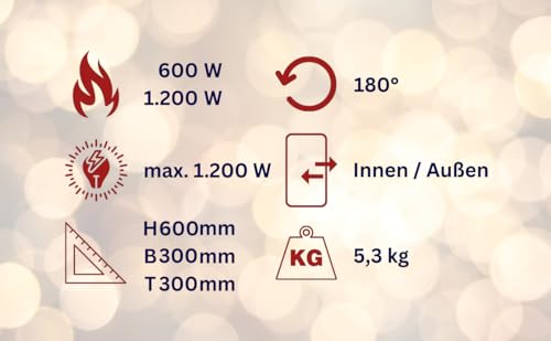 Aktobis Heizlaterne Standheizstrahler WDH-12HL - mit zwei Heizstufen (600/1.200 Watt) und eine 180° Rotationsfunktion ausgestattet – Bild 8