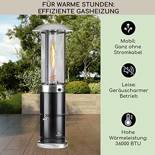 Blumfeldt Heizpilz Gas für Terrasse, Garten & Balkon, Terrassenheizer mit 360°Flammen-Blick, Outdoor-Gasheizstrahler, Terrassen-Heizer mit Elektrischer Zündung, Gas-Heizstrahler mit Bodenrollen – Bild 2