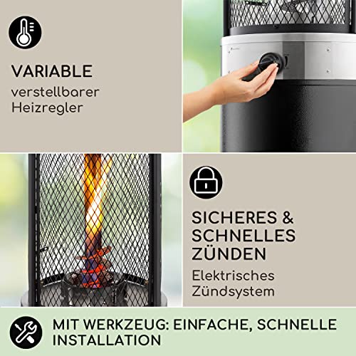 Blumfeldt Heizpilz Gas für Terrasse, Garten & Balkon, Terrassenheizer mit 360°Flammen-Blick, Outdoor-Gasheizstrahler, Terrassen-Heizer mit Elektrischer Zündung, Gas-Heizstrahler mit Bodenrollen – Bild 3
