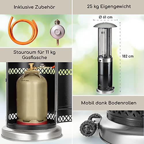 Blumfeldt Heizpilz Gas für Terrasse, Garten & Balkon, Terrassenheizer mit 360°Flammen-Blick, Outdoor-Gasheizstrahler, Terrassen-Heizer mit Elektrischer Zündung, Gas-Heizstrahler mit Bodenrollen – Bild 6