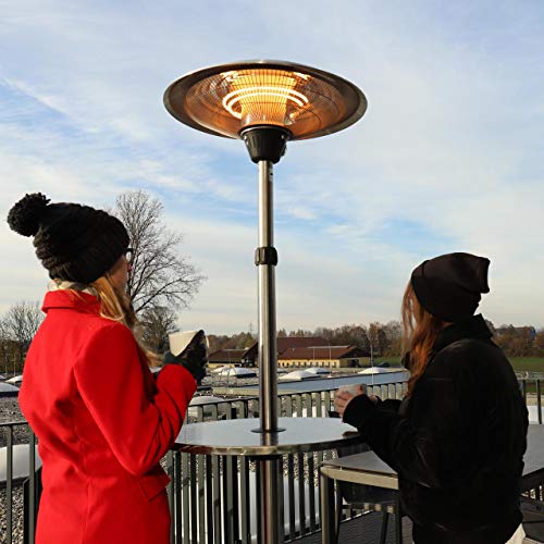 WALTER Halogen Terrassenstrahler 2100 W, Höhenverstellbar 180-210 cm, 3 Heizstufen, Integrierter Ablagetisch, Mobil mit Rädern, Wetterfest IP44, Ideal für Außenbereich, Terrassenheizer, Heizpilz – Bild 6