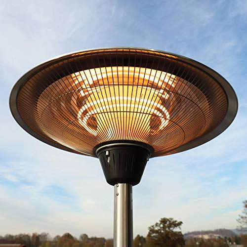WALTER Halogen Terrassenstrahler 2100 W, Höhenverstellbar 180-210 cm, 3 Heizstufen, Integrierter Ablagetisch, Mobil mit Rädern, Wetterfest IP44, Ideal für Außenbereich, Terrassenheizer, Heizpilz – Bild 7