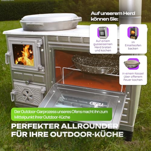 Giesty® Outdoor-Küchenofen Terrassenofen, Outdoorküche Gartenküche Holzofen Ofen mit Holz Holzkohle, Garten-Kamin, Outdoor-Küchenherd, Kuzine Soba (Glastür 2 Rohre wasserdichte Abdeckung) – Bild 3