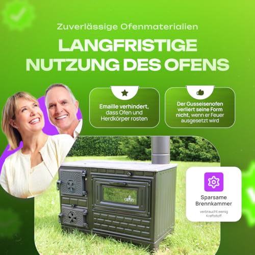 Giesty® Outdoor-Küchenofen Terrassenofen, Outdoorküche Gartenküche Holzofen Ofen mit Holz Holzkohle, Garten-Kamin, Outdoor-Küchenherd, Kuzine Soba (Glastür 2 Rohre wasserdichte Abdeckung) – Bild 7