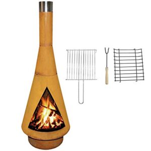 YERD Corten Terrassen-Ofen/Grill-Kamin Denver BBQ: Echter Corten-Stahl Gartenkamin (Edelrost), inkl. Grill-Rost (XL 160cm Corten)