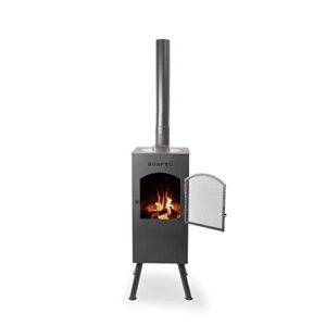 BonFeu BonCarré Schwarz - Terrassenofen - Feuerstelle mit Funkenschutz für entspannte Abende - Feuersäule Outdoor - Terrassenkamin mit Grillrost - Gartenofen aus hochwertigem Cortenstahl - 35x35x153cm