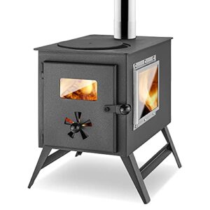 ECOfoxx 3-Scheiben-Gartenofen Hugo mit Herdplatte, Zeltofen, Terrassenofen, Camping Rechteckig aus Metall