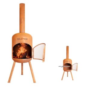 BonFeu BonBono Rost - Terrassenofen - Feuerstelle mit Funkenschutz für entspannte Abende - Feuersäule Outdoor - Terrassenkamin mit Grillrost - Gartenofen aus hochwertigem Cortenstahl - 45x45x165cm