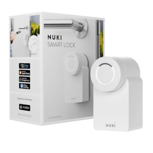 Nuki Smart Lock (2023), smartes Türschloss mit Matter für schlüssellosen Zutritt ohne Umbau, elektronisches Türschloss Macht das Smartphone zum Schlüssel, weiß