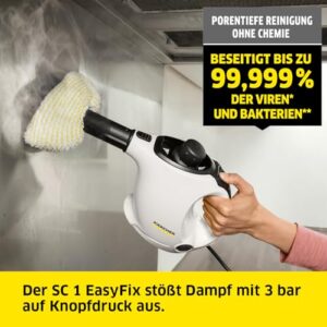Alternative view of Kärcher Dampfreiniger SC 1 EasyFix, Dampfdruck: 3 bar, Aufheizzeit: 3 min., Leistung: 1.200 W, Flächenleistung: 20 m², Tank: 200 ml, mit Bodenreinigungsset EasyFix, Düsen und Mikrofaserbezug, Weiss