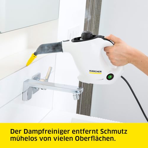 Kärcher Dampfreiniger SC 1 EasyFix, Dampfdruck: 3 bar, Aufheizzeit: 3 min., Leistung: 1.200 W, Flächenleistung: 20 m², Tank: 200 ml, mit Bodenreinigungsset EasyFix, Düsen und Mikrofaserbezug, Weiss – Bild 3