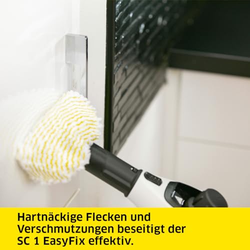Kärcher Dampfreiniger SC 1 EasyFix, Dampfdruck: 3 bar, Aufheizzeit: 3 min., Leistung: 1.200 W, Flächenleistung: 20 m², Tank: 200 ml, mit Bodenreinigungsset EasyFix, Düsen und Mikrofaserbezug, Weiss – Bild 4