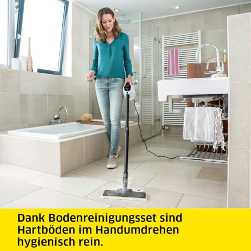 Kärcher Dampfreiniger SC 1 EasyFix, Dampfdruck: 3 bar, Aufheizzeit: 3 min., Leistung: 1.200 W, Flächenleistung: 20 m², Tank: 200 ml, mit Bodenreinigungsset EasyFix, Düsen und Mikrofaserbezug, Weiss – Bild 6