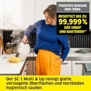 Alternative view of Kärcher Dampfreiniger SC 1 Multi & Up, Aufheizzeit: 30 s, Flächenleistung: ca. 30 m², Tank: 0,2 l, Gewicht: 1,6 kg, Bodendüse EasyFix Large, 1 Mikrofaser-Bodentuch Large, Entkalkungskartusche