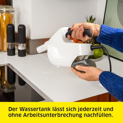 Kärcher Dampfreiniger SC 1 Multi & Up, Aufheizzeit: 30 s, Flächenleistung: ca. 30 m², Tank: 0,2 l, Gewicht: 1,6 kg, Bodendüse EasyFix Large, 1 Mikrofaser-Bodentuch Large, Entkalkungskartusche – Bild 6