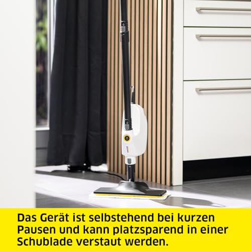 Kärcher Dampfreiniger SC 1 Multi & Up, Aufheizzeit: 30 s, Flächenleistung: ca. 30 m², Tank: 0,2 l, Gewicht: 1,6 kg, Bodendüse EasyFix Large, 1 Mikrofaser-Bodentuch Large, Entkalkungskartusche – Bild 7