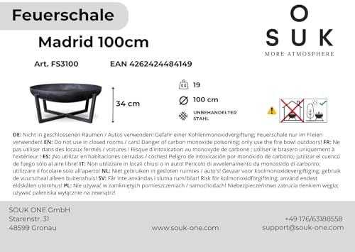 SOUK ONE Feuerschale Madrid 100 cm, Feuerschale - Feuerstelle für den Garten, Funkenschutz, Terrasse und Balkon, Feuertonne und Feuerkorb (Ø 100cm Madrid) – Bild 7