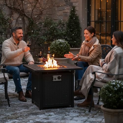 TLGREEN Gas Feuerstelle, 28" Feuertisch mit wasserfester Schutzhülle &Lavasteinen, 72.5 * 72.5 * 67.5 cm, 14.5 kW, Gaskamin Garten, inkl. Tischplatte & Schutzgitter, Gasfeuerstelle Outdoor – Bild 2