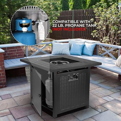 TLGREEN Gas Feuerstelle, 28" Feuertisch mit wasserfester Schutzhülle &Lavasteinen, 72.5 * 72.5 * 67.5 cm, 14.5 kW, Gaskamin Garten, inkl. Tischplatte & Schutzgitter, Gasfeuerstelle Outdoor – Bild 6